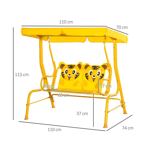 Rootz Kinderhängematte – 2-Sitzer-Babyschaukel mit verstellbarem Schiebedach – Gartenschaukel – Metall – Gelb – 110 x 74 x 113 cm