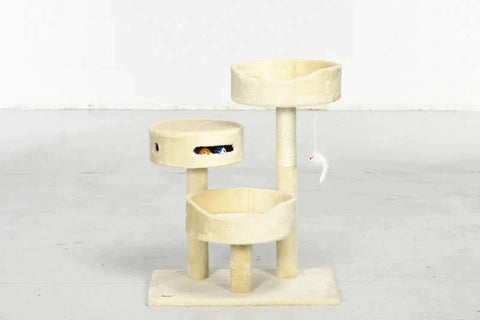 Rootz Cat Scratcher - 2 Cat Beds - Cat Toys and Scratching Posts - Beige - 60cm x 40cm x 70cm
