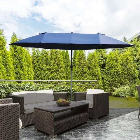Rootz Parasol - Double Parasol - Garden Parasol - Market Parasol - Patio Parasol With Hand Crank - Blue - 460 x 270 x 240 cm
