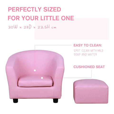 Rootz Kids Armchair - Mini Armchair - Children's Room Sofa - Children's Sofa - Children's Furniture - Armchair With Footstool - Pink