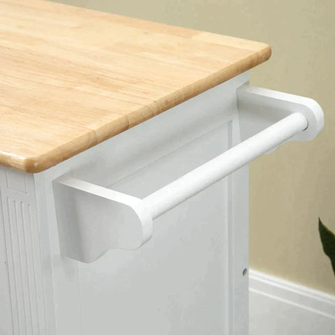 Rootz Kitchen Trolley - Serving Trolley - Kitchen Cabinet - With Hidden Wheels And Towel Rail - Country-style Kitchen Trolley - MDF - Natural+White - 80 x 45 x 92 cm