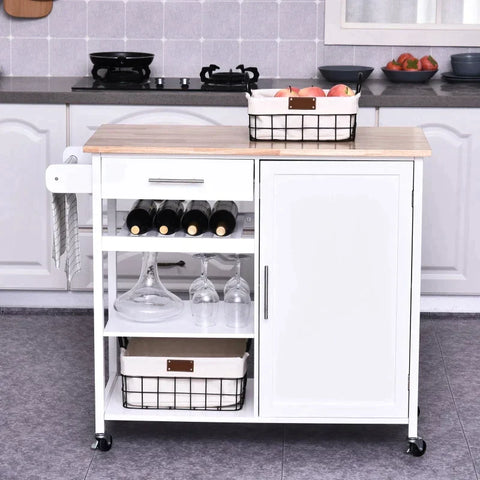 Rootz Kitchen Trolley - Kitchen Cabinet - Cabinet Trolley - Kitchen Cabinet Trolley - Wood - White - 105 x 45 x 89 cm