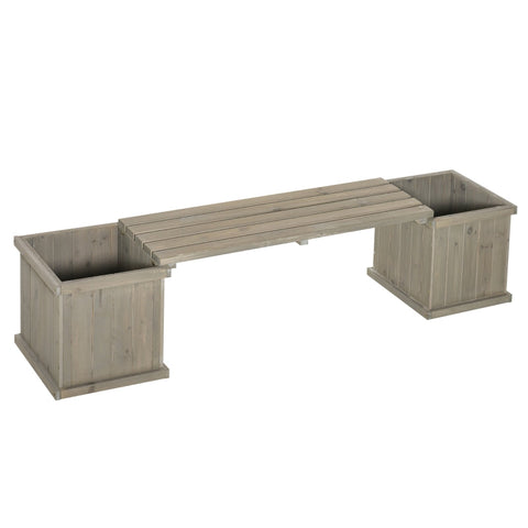 Rootz Garden Bench - Wooden Bench - With Flower Box - Park Bench - Light Gray - 176 x 38 x 40 cm
