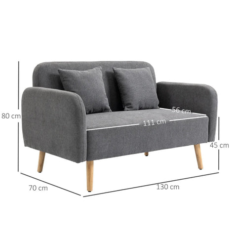 Rootz Double Sofa - Upholstery With Cushions - Compact Design - Two-seater - Adjustable Height Of The Footrests - Velvety Polyester - Rubber Wood - Foam - Grey + Natural - 130 x 70 x 80 cm