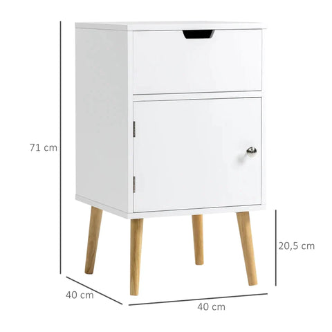 Rootz Bedside Table - Side Table - Sofa Table - With Drawer And Cupboard Compartment - MDF - Natural/White - 40 x 40 x 71 cm