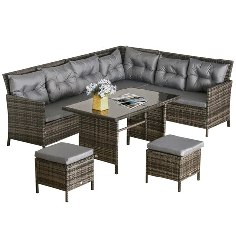 Rootz 6-piece Seating Set - Garden Set - Sofa Set - Garden Furniture Set Lounge - Polyrattan - Grey - 110.5L x 62W x 82H cm