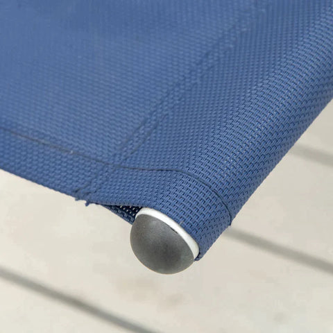 Rootz Schaukelstuhl – Schaukelliege – Gartenschaukelstuhl mit Kopfstütze – Schaukelstuhl – Gartenstuhl – Metall – Netzstoff Blau – 65 x 144 x 83 cm