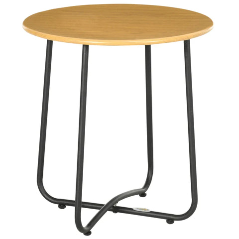 Rootz Balcony Table - Garden Table - Steel Table Top - Wood Look Finish - Black + Natural - 48 x 48 x 51 cm