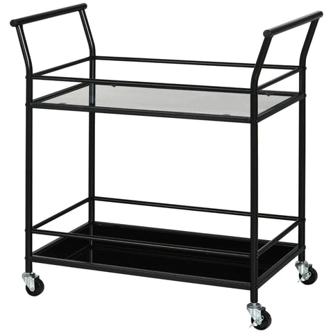 Rootz Kitchen Trolley - Serving Trolley - With 4 Wheels - 2 Shelves And Handles - Black - 75 cm x 40 cm x 80 cm