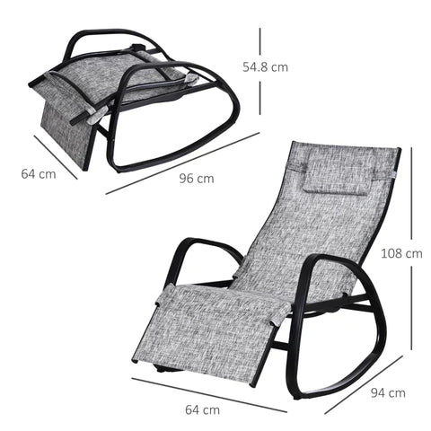 Rootz Rocking Chair - Rocking Lounger - Garden Lounger - Swing Lounger - Grey - 64 x 69 x 108 cm