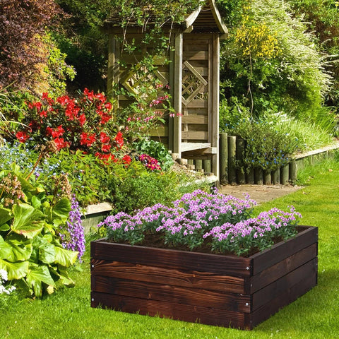 Rootz Raised Bed - Plant Box - Vegetable Bed - Herb Bed - Solid Wood - Dark Brown - 60 x 60 x 23 cm