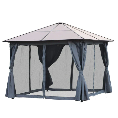 Rootz Gazebo - Garden Pavilion - Party Tent With Side Panels - PC Roof - Aluminum - Dark Grey - 300L x 400W x 265H cm