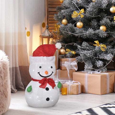 Rootz Christmas Snowman - Christmas Decoration with LED Lights - Model Christmas - Garden Yard Decoration - Foldable - Weatherproof - Polyester - Green + Red + White - Ø30 x 51 cm