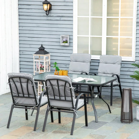 Rootz Garden Furniture Set - For 4 People - 1 Table And 4 Chairs Seating Set - Umbrella Hole - Steel + Polyester - Gray + Black - 152.5L x 96.5W x 71H cm