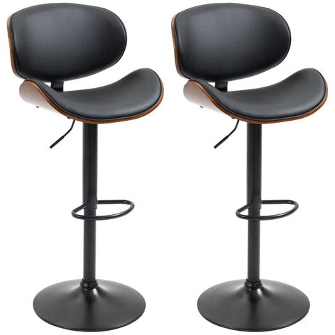 Rootz Bar Stool Set - Height Adjustable - Swivel Faux Leather - Steel Frame - Black - 53 x 50.5 x 112.5 cm