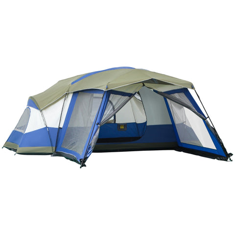 Rootz Camping Tent - 6-8 Persoons Tent - Familietent - Koepeltent - Met Voorkamer - 2 Ramen - Polyester/Glasvezel/Staal - Blauw/Groen/Grijs - 518 x 487 x 237 cm
