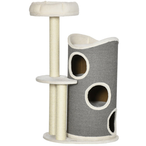 Rootz Scratching Post - Cat Tree - Scratcher - With Cat Bed & Scratcher Barrel - For Cats - Gray/Natural/White - 60cm x 44.5cm x 109cm