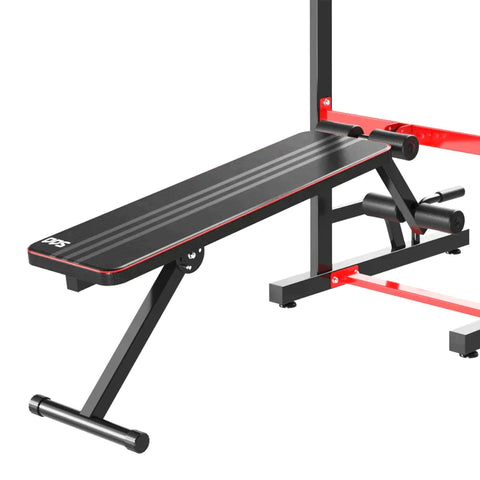 Rootz Power Tower Dip Station – Power Tower Station – Klimmzugstange – Fitnessgeräte – Schwarz/Rot – 94 x 174 x 180–230 cm