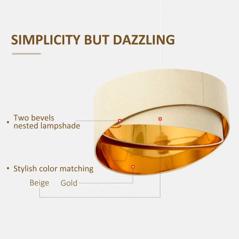 Rootz moderne kroonluchter - hanglamp - verstelbare ketting en afgeschuinde geneste lampenkap - thuis - kantoor - beige/goud