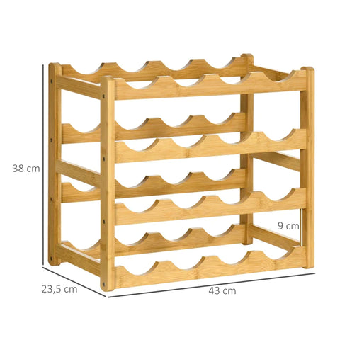 Rootz Wine Rack - Bamboo 16 Wine Bottle Wine Rack - 4 Shelves - Natural - 43cm x 23.5cm x 38cm