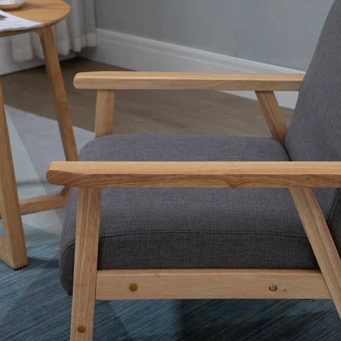 Rootz Armchair in Scandi Design - Accent Chair - Solid Wood - Linen Look - Gray + Natural - 64 cm x 70 cm x 72 cm