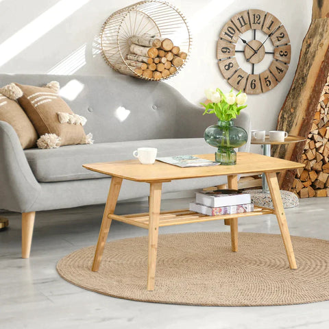 Rootz Coffee Table - Side Table - Bamboo Table - Living Room Table - Table With Shelf - Wood - 100x50x50 Cm