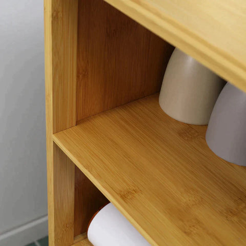 Rootz Bathroom Cabinet - Bathroom Shelf - Bamboo Bathroom Cabinet - With Louvered Doors - 2 Shelves 1 Cupboard - Bamboo - Natural Wood - 50cm x 29cm x 92cm