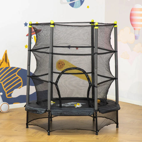 Rootz Trampoline voor Kinderen - Fitnesstrampoline met Veiligheidsnet - Randafdekking - Met rubberen touw gevoerd - Binnen - Buiten - Springen - Tuintrampoline - Staal - Zwart - 140L x 140W x 160H cm