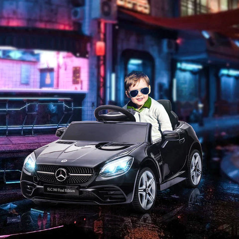 Rootz Elektroauto – Kinder-Elektroauto mit LED-Scheinwerfern – Sicherheitsgurt – Hupe – Musik – 3–5 km/h – Schwarz – 107 x 62,5 x 44 cm