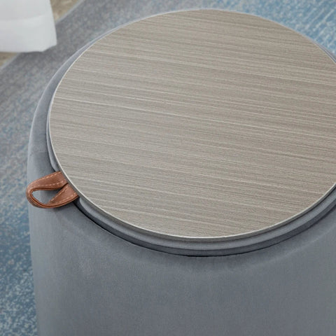 Rootz 2-in-1 Stool - Coffee Table - Velvet Look - Including Storage Space And Removable Lid - Grey - Ø44 cm x 47.5 cm