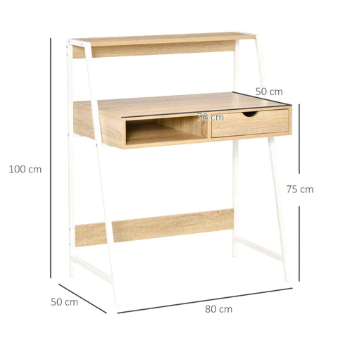 Rootz Desk -  Desk With Drawer And Shelf - Large Storage Space - E1 Chipboard - Metal Frame - Natural - 80 x 50 x 100 cm