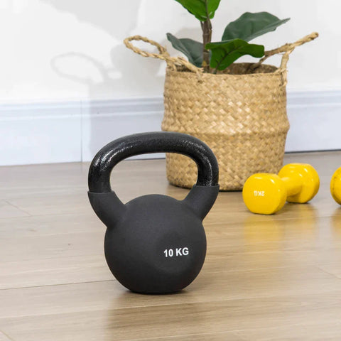 Rootz Kettlebell - Massive Kettlebell - 10 Kg - With Plastic Coating - Steel/PVC - Black - 19 x 12 x 22 cm