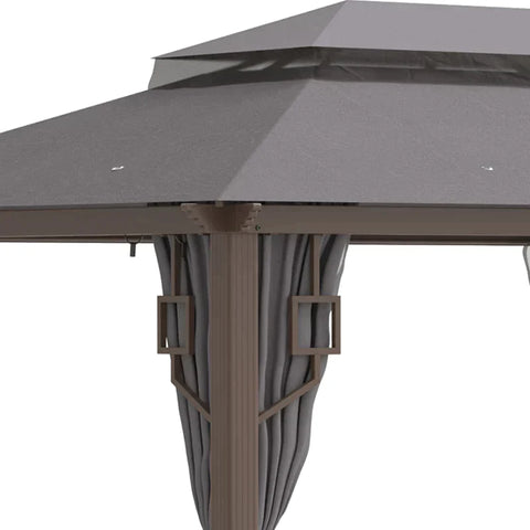 Rootz Gazebo - Garden Gazebo - Pavilion - Garden Tent - Party Tent - With Side Nets And Curtains - Aluminum/Steel/Polyester - Dark Grey - 4m x 3m