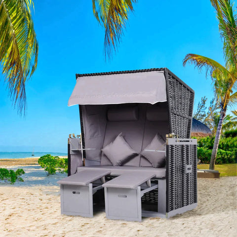 Rootz Beach Chair - Reclining Backrest -  2 People - Pillows - Decorative Cushions - Grey - 118 x 79 x 150cm