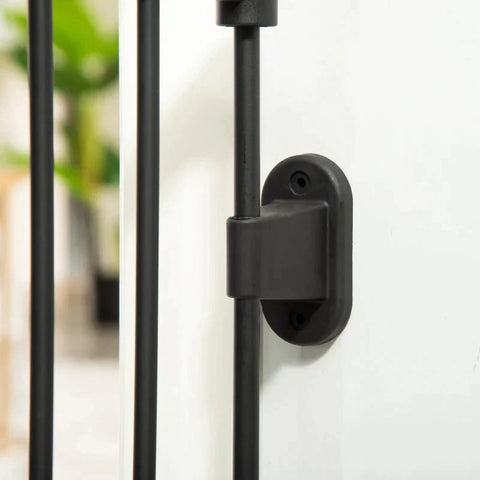 Rootz Dog Barrier - Door Gate - Pet Gate - Angle Adjustable - Foldable Configuration Gate with Automatic Closing Door - 3 Panels - Black - 202.5 x 76 cm