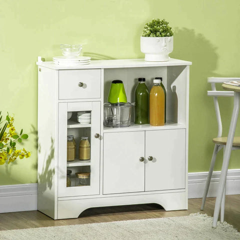 Rootz Sideboard - Chest Of Drawers - Double-door Cupboard Compartment - Adjustable Shelves - Anti-tip - White - 80 x 30 x 82cm