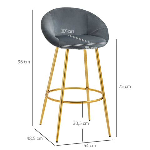 Rootz Barhocker – Hocker – 2er-Set Barhocker – Hochsitz-Barhocker – Mit Fußstütze – Stahl – Dunkelgrau/Gold – 54 x 48,5 x 96 cm