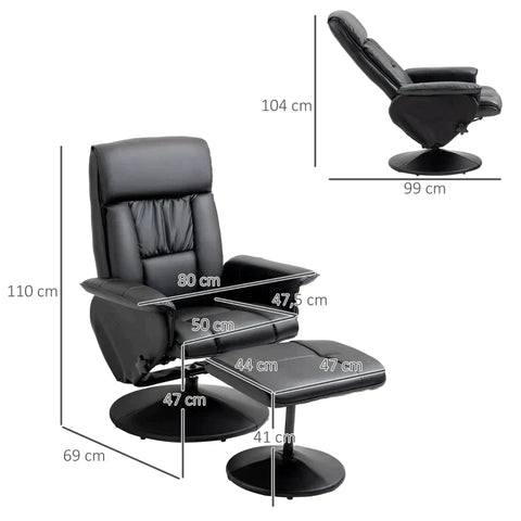 Rootz Relax Chair – Entspannungsstuhl – Gaming-Stuhl – mit Hocker – neigbare Rückenlehne – drehbarer Sitz – Schwarz – 80 x 69 x 110 cm