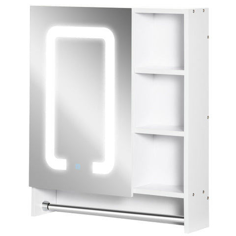 Rootz Mirror Cabinet - Bathroom Cabinet With Led Lighting - Touch Control - Towel Rail - White - 60 x 15 x 69 cm