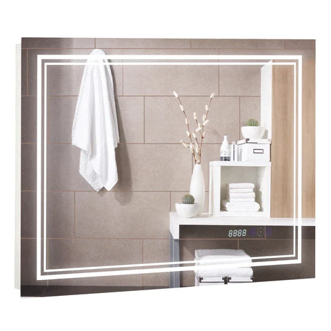 Rootz Bathroom Mirror - Bathroom Mirror With Led Lighting - Bluetooth And Time Display - Wall Mirror - Touch Switch - Aluminum - Silver - 80 x 60 cm
