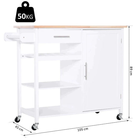 Rootz Kitchen Trolley - Kitchen Cabinet - Cabinet Trolley - Kitchen Cabinet Trolley - Wood - White - 105 x 45 x 89 cm