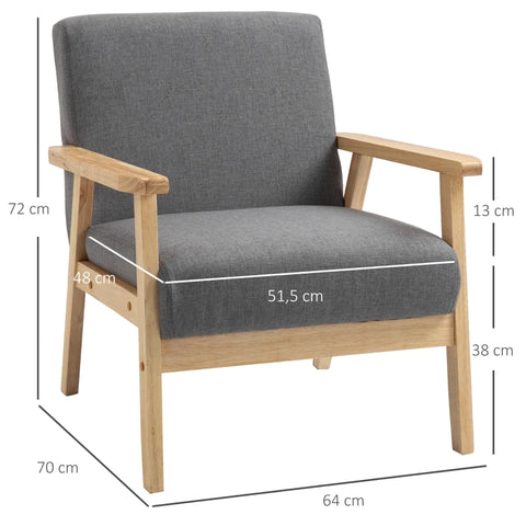 Rootz Armchair in Scandi Design - Accent Chair - Solid Wood - Linen Look - Gray + Natural - 64 cm x 70 cm x 72 cm