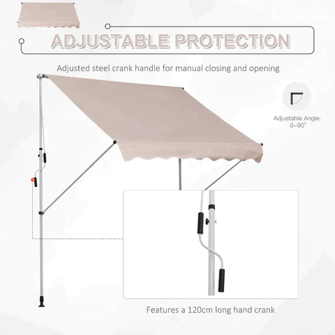 Rootz Awning - Clamp Awning - Articulated Arm Awning -  Sun Protection - Folding Arm - Hand Crank - Aluminum - Cream - White - 200 X 150 Cm