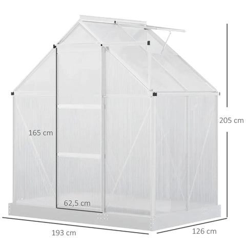 Rootz Aluminum Greenhouse - Garden House With Window Door - Plant House - Weather-resistant - Silver - 193 cm x 126 cm x 205
