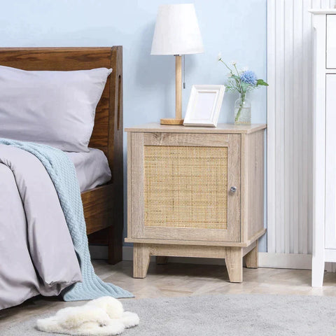 Rootz Bedside Table - Nightstand - Bedside Table With Storage Cupboard - Rustic Look - Adjustable Shelf - Natural - 48 x 40 x 58cm