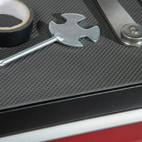 Rootz Workshop Trolley - Tool Trolley - Cabinet - 4 Wheel 2 Drawer 1 Cabinet - Steel - Red/Black - 62cm x 33cm x 74cm