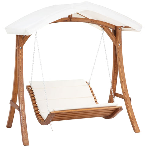 Rootz Swing Lounge - Hollywoodliege - Für 2 Personen - Gartenliege - Entspannungsliege - Doppelliege - Doppel-Sonnenliege - Mit Dach - Mit Sonnendach - Kiefernholz - Natur - 189,5 x 162 x 216 cm