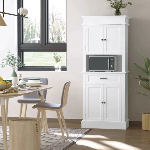 Rootz Kitchen Cabinet - Storage Cabinet - Kitchen Cupboard - Country Style - 2 Cabinets 1 Drawer - Wood - White - 74 cm x 39.5 cm x 183 cm