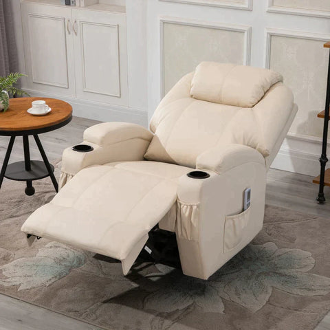 Rootz Massage Chair - Electric Relaxation Chair - Tv Chair - Massage Function - Reclining Function - Artificial Leather - Wood - Metal - Foam - Beige - 82 x 97 x 110 cm