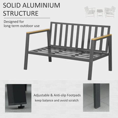 Rootz 4-teiliges Gartensofa-Set mit gepolsterten Kissen – 4-Sitzer-Konversationsmöbel-Set für den Außenbereich mit Couchtisch – Aluminium – Grau – 128 cm x 75,5 cm x 74,5 cm 128 cm